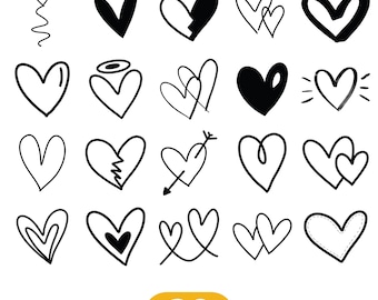 Paquete de SVG de corazón, SVG de corazón, SVG de corazón dibujado a mano, SVG de corazón abierto, SVG de corazón garabato, SVG de corazón esbozado, SVG de amor, SVG de San Valentín, Cricut, PNG