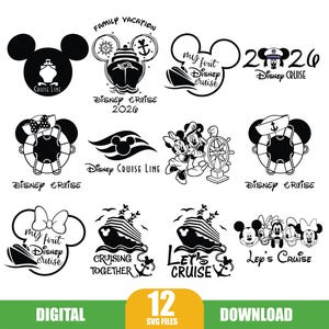 Mickey & Minnie Sailor Bundle Svg, Mickey Cruise Svg, Family Cruise Svg, Kawaii Svg, Cricut, Silhouette Vector Cut File