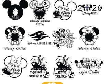 Mickey & Minnie Sailor Bundle Svg, Mickey Cruise Svg, Family Cruise Svg, Kawaii Svg, Cricut, Silhouette Vector Cut File