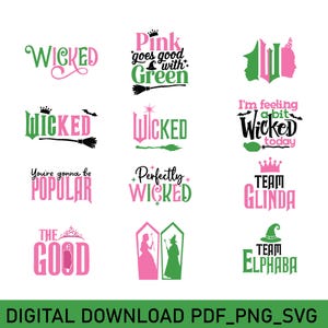 Wicked Film SVG, Wicked Vintage Emblem SVG, Ich bin Wicked Veränderung für Gutes svg, Wicked Pink und Grün Png, Wicked Png, Hexe Clipart