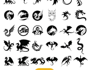 Dragon SVG, Dragon Svg Bundle, Dragon Silhouette, Dragon Cut File, Dragons Head, Dragon Clipart, Animal Svg, Dragon Tattoo Svg, Dragon Png