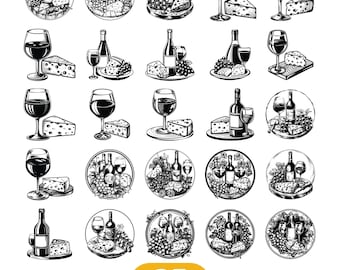 Wijn en kaas svg / wijn svg-bestanden / Vineyard Svg / Winery bundel Svg / druif svg / wijnproeverij svg / Grapevine svg / commercieel gebruik