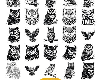 Búho SVG, Paquete de Búho SVG, Clipart de Búho, Silueta de Búho, Cara de Búho SVG, Dibujo de Búho SVG, Vector de Búho, Búho PNG, Búho