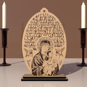 Preghiera dell'Ave Maria con l'immagine della "Madonna del Perpetuo Soccorso". Appeso. File tagliato al laser. Lingua inglese. File CDR AI PDF SVG DXF.