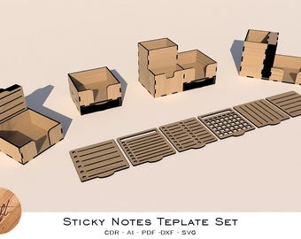 Sticky Notes Case and Template Set. 6 Template Guide, 4 Sticky Note Case Type. Digital  Laser Cut File. Cdr Svg Ai Pdf Dxf