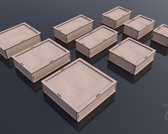 Storage Box Set - Slide Lid Box Laser Cut.  6 Size.  3 Size with different option to open lid. Wooden Gift Box. Laser Cutting Files