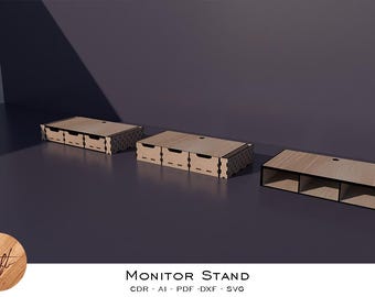 Laser Cut Monitor Stand with 3 Drawers (Digital Download - svg, dxf, cdr, pdf, ai)
