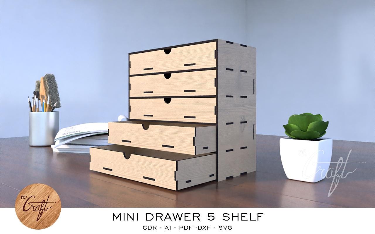 Desk Organizer 5 Drawers Laser Cut File, Drawer Box, Filling Cabinet ...