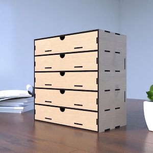 Bureauopberger 5 lades lasergesneden bestand, ladekast, opbergruimte voor kasten. Digitaal bestand Cdr, Dxf, Svg, Pdf, Ai
