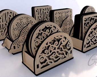 Batik Pattern Laser Cut Coaster Set with Storage (Digital Files)