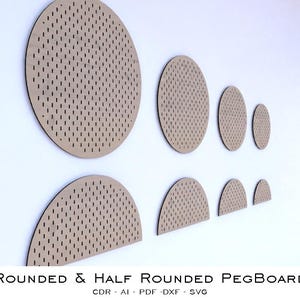 Ophangbord afgerond en halfrond. 2 vormen, 4 verschillende maten voor elke vorm. Compatibel met ophangbordaccessoires van Ikea. Cdr Pdf Dxf Ai Svg