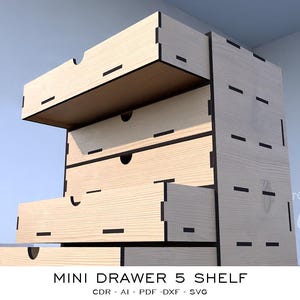 Desk Organizer 5 Drawers Laser Cut File, Drawer Box, Filling Cabinet Storage . Digital File Cdr, Dxf, Svg, Pdf, Ai