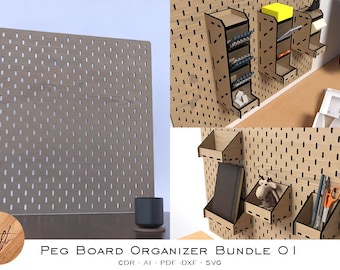 Laser Cut Pegboard Organizer Bundle, Desk Storage (Digital Files)