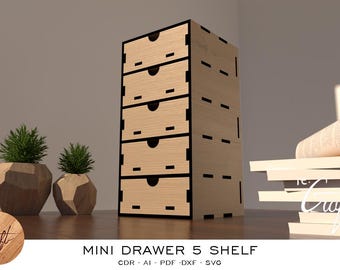 Laser Cut Small Desk Organizer, 5 Drawers (Digital File)
