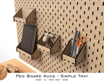 PegBoard Accessories Simple tray . Wall Organizer. Laser cut Files. 4 Different Size.  Compatible with Ikea's Peg Board