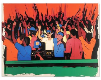 In den frühen Stunden | DJ | Musik | Tanzend | Technik | Rave | Stadt | Pop-Art | Digital | Poster | Drucken