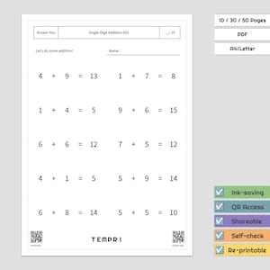 30 Single-Digit Addition Worksheets