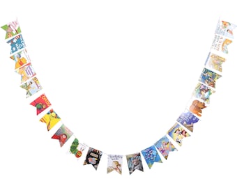 Guirnalda de libros imprimible (descarga digital): 22 banderines de cuentos, pancarta de 3,3 m, decoración para fiestas infantiles, guarderías, rincones de lectura y aulas.