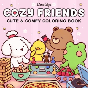 CoCo Wyo Cozy Friends Malbuch PDF, 40 Seiten, süßes und bequemes Malbuch, entspannendes Malbuch, mutig und einfach
