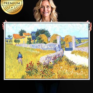 Van Gogh &quot;Farmhouse in Provence&quot; Premium Giclée Art Print of Classic Painting, Famous Impressionism Wall Art for Living Room, Wheat Canvas
