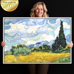 Vincent Van Gogh &quot;Wheat Field with Cypresses&quot; Premium Giclée Art Print of Classic Painting, Famous Impressionism Wall Art for Living Room