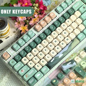 Ensemble de capuchons de touches PBT : motif forêt verte | Profil MOA | 127 touches | Commutateur MX | Pour claviers mécaniques