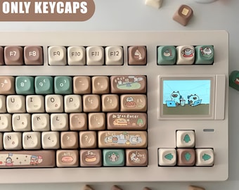 131 keys Cute Cartoon Keycap Set, Khaki Keycaps, XOA Profile Keycaps, PBT Keycaps, cherry mx keycaps, mechanical keyboard keycap Set, Gifts