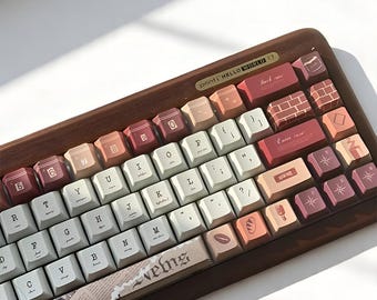 Vintage Cafe Keycap Set: Handmade PBT Custom Keycaps