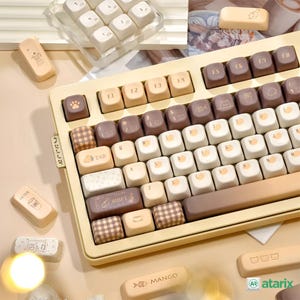 Set di tasti in mango carino, tasti per tastiera meccanica, tasti fatti a mano, accessori per tastiera personalizzati, regalo per tastiera da gioco per giocatori, tasti in PBT marroni, artigianali