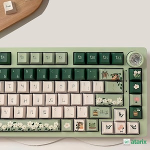 144 keys Fresh Daisy Keycap Set, Green Plants Keycaps, Cherry Profile Keycaps, PBT Keycaps, cherry mx Keycaps, mechanical keyboard keycaps