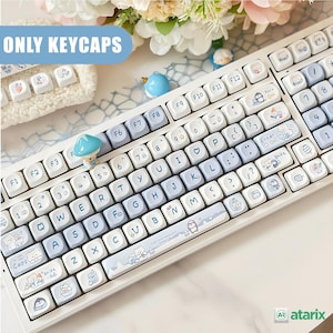 Cute Blue Keycap Set – 144 PBT Custom Keycaps for Mechanical Keyboard | SOA Profile Keycaps