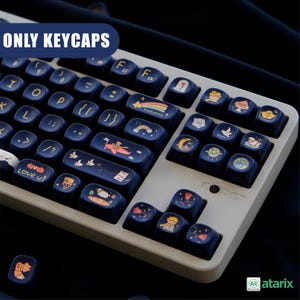 Dark Blue Cartoon Boy Galaxy Outer Space Theme Keycap for Mechanical Keyboard | 128 keys | MOA Profile | MX Switch Type | PBT Material