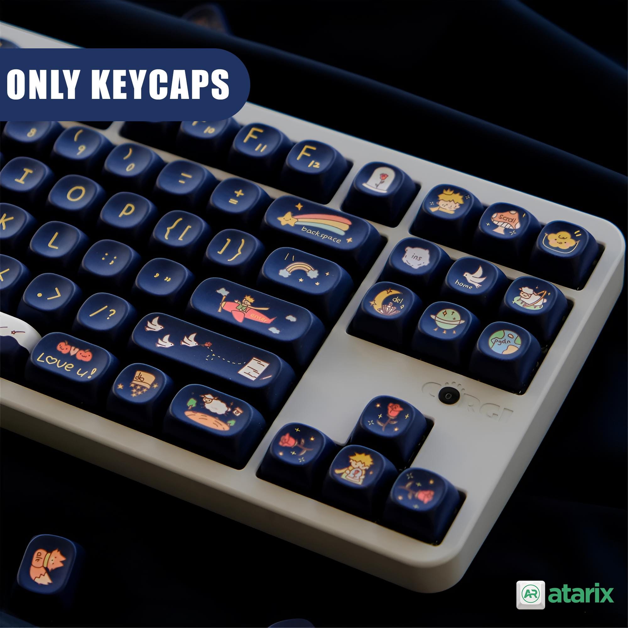 Dark Blue Cartoon Boy Galaxy Outer Space Theme Keycap for Mechanical Keyboard | 128 keys | MOA Profile | MX Switch Type | PBT Material