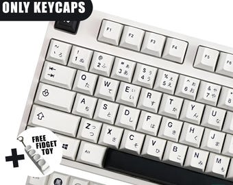 PBT Keycap Set: Minimalist Black White Japanese Design | Cherry Profile | 129 Keys | MX Switch | For Mechanical Keyboards