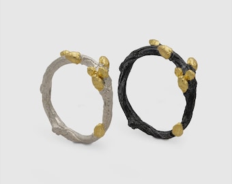 Anillo de plata Bonsai / Plata de ley 925 con detalles en oro vermeil de 18k / Joyería minimalista orgánica artesanal