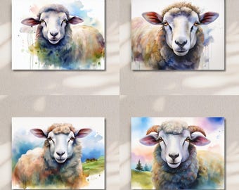 Sheep Note Cards: Set of 4 Blank Greeting Cards with Envelopes