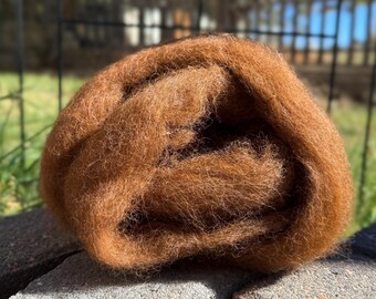Alpaca Roving - 100% Natural Medium Brown Haucaya Alpaca fiber