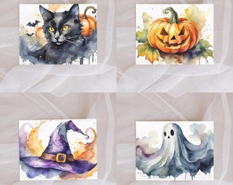 Spooky Season Note Cards: Set of 4 Blank Greeting Cards with Envelopes