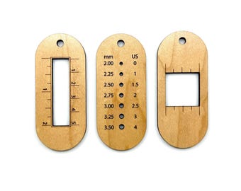 Simple Sock Knitters Tools, wood finish - needle gauge, ruler, 1-inch gauge measure