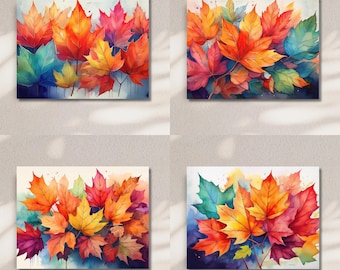 Fall Leaves Note Cards: Set of 4 Blank Greeting Cards with Envelopes