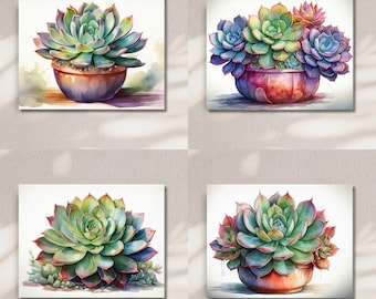 Watercolor Succulent Note Cards: Set of 4 Blank Greeting Cards with Envelopes