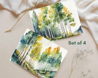 Set of 4 Fall Aspen Leaves blank inside cards