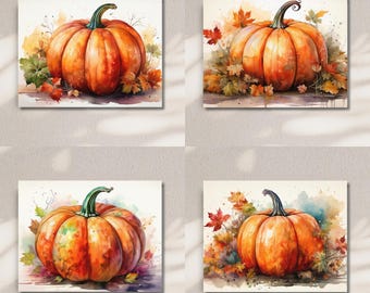 Fall Pumpkins: Set of 4 Blank Greeting Cards with Envelopes