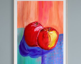 Apple Wall Art Print of Original Painting Red Fruit Wall Decor Kitchen Wall Art