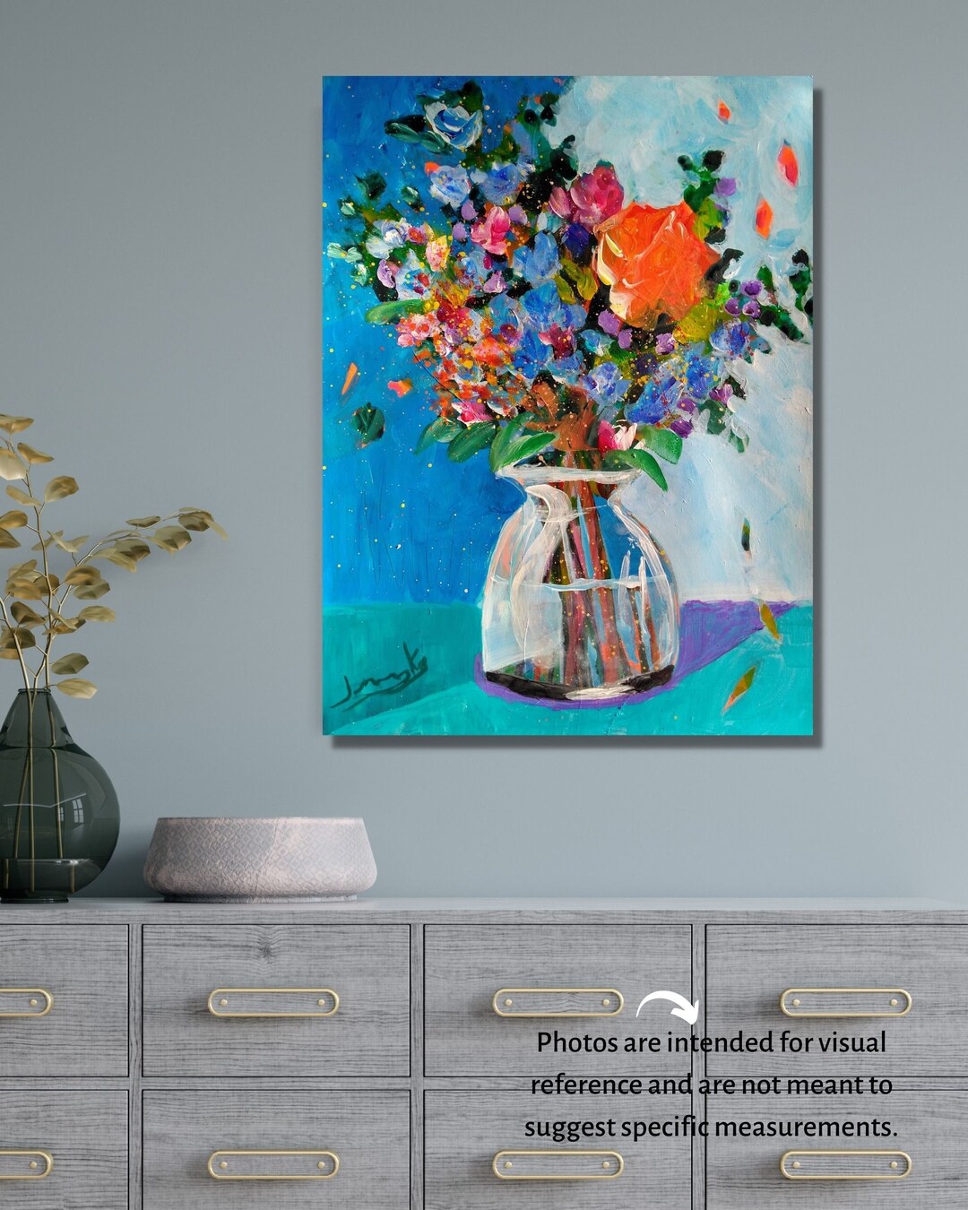 Thin Canvas Blue Flower Wall Art Flowers in a Vase Wall Decor - Etsy