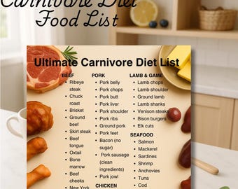 Carnivore Diet Food List, Carnivore Diet Meal Plan & Grocery List, Carnivore Diet Plan, Carnivore Food List Gifts, Carnivore diet meals