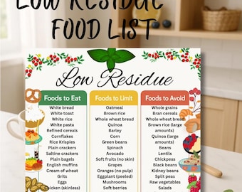 Low Residue Diet, Low Residue Diet for Colonoscopy, Low Fiber Diet, Low Residue Food List, Soft Food Diet,Low Residue Foods, Low Fodmap Diet