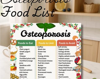Osteoporosis Food List, Osteoporosis Chart, Calcium Rich Foods, High Calcium Diet Chart for Bone Health And Density Osteopenia Grocery List