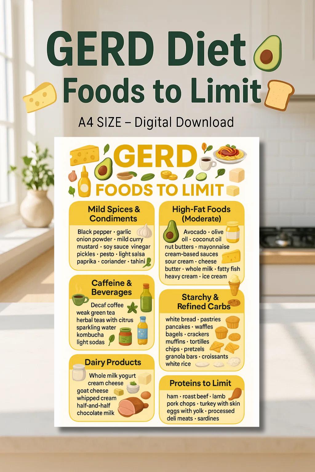 GERD Diet Food List Guide, Gerd Meal Plan, Gerd Food List, Acid Reflux ...