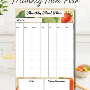 Monthly Meal Plan Printable PDF, A4 size digital download. Features a clean calendar-style template to organize breakfast, lunch, dinner, and snacks for every day of the month. Includes sections for notes and grocery reminders to simplify healthy eating and shopping. Perfect for anti-inflammatory meal planning, diabetic diets, weight loss, PCOS, IBS, Crohn’s, thyroid support, arthritis, and autoimmune diets. Helps reduce stress with an easy monthly food planner chart.